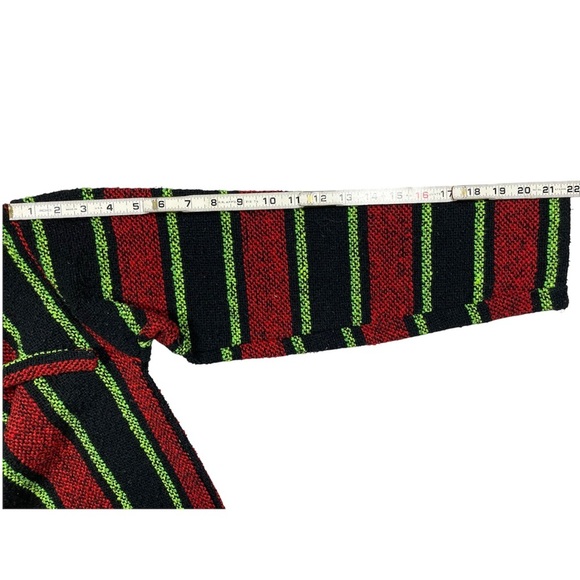 Vintage Mexican Baja Hoodie Pullover Striped Woven Sweater – Red Black Green - Picture 3 of 12